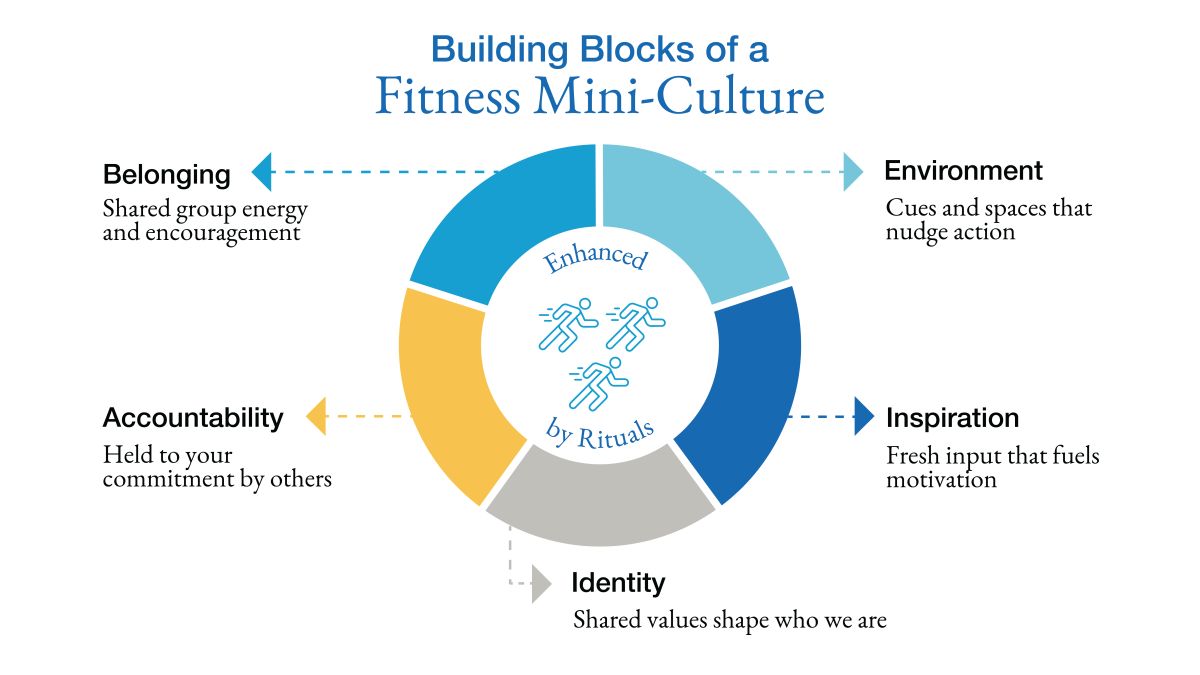 infographic depicting five building blocks of a fitness mini-culture