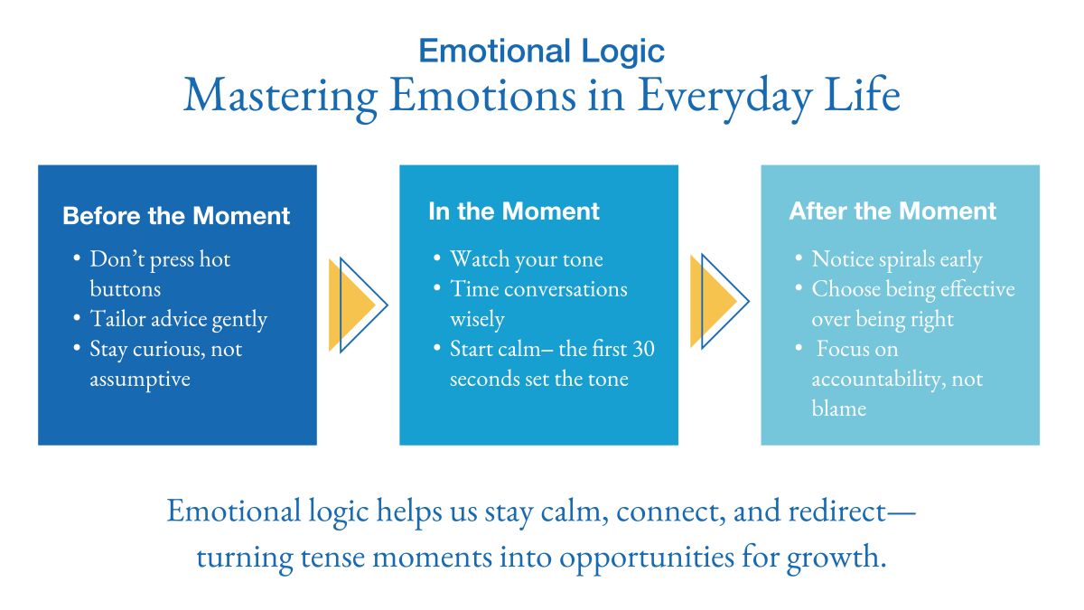 infographic depicting three applications of emotional logic