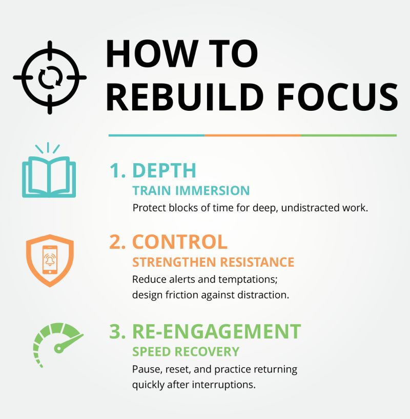 infographic describing how to rebuild focus