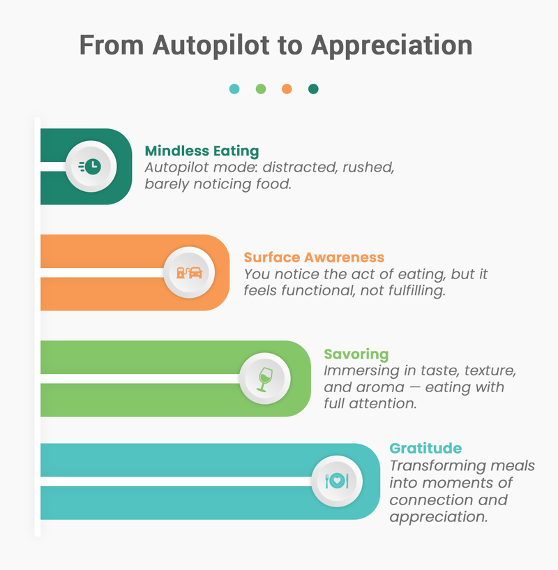 an infographic depicting how to practices more mindful eating