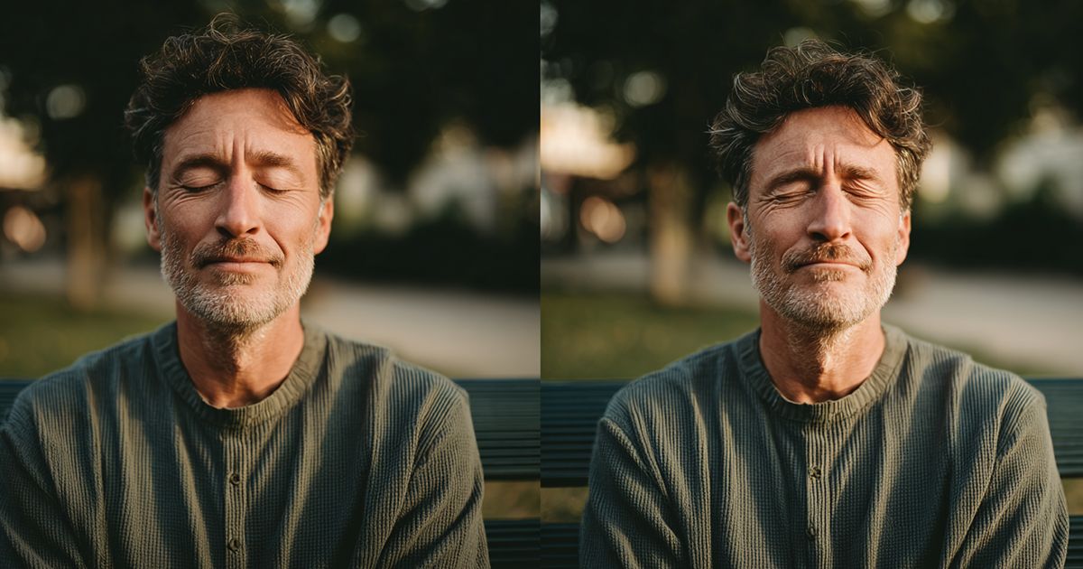 a man in two different states, illustrating shifts in energy and tension throughout the day